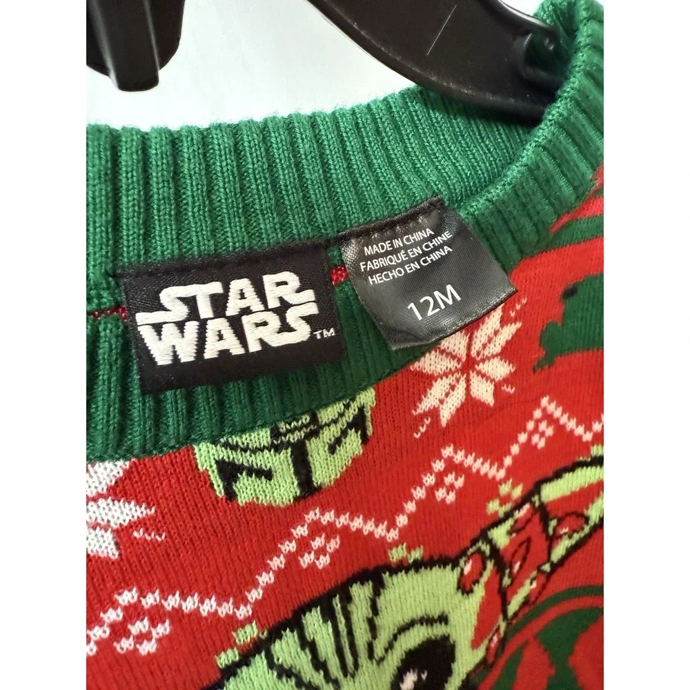 Boys Size 12 Months Star Wars Christmas Sweater Green and Red Knit Crewneck. G37